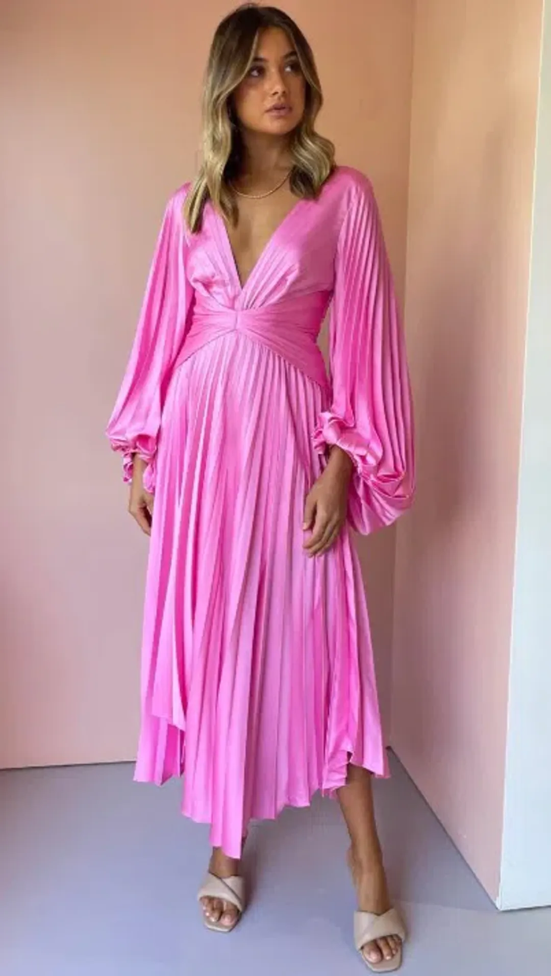 Acler Palms Pleat Dress Confetti Pink Size 12  for rent on The Volte - main image