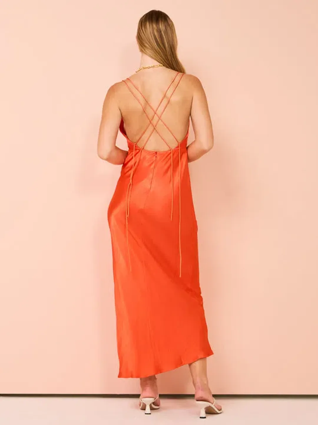 Shona Joy Mia Contrast Plunged Double Strap Midi Dress In Hibiscus Size 6  for rent on The Volte - main image