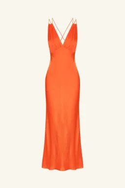 Shona Joy Mia Contrast Plunged Double Strap Midi Dress In Hibiscus Size 6  for rent on The Volte - image 3