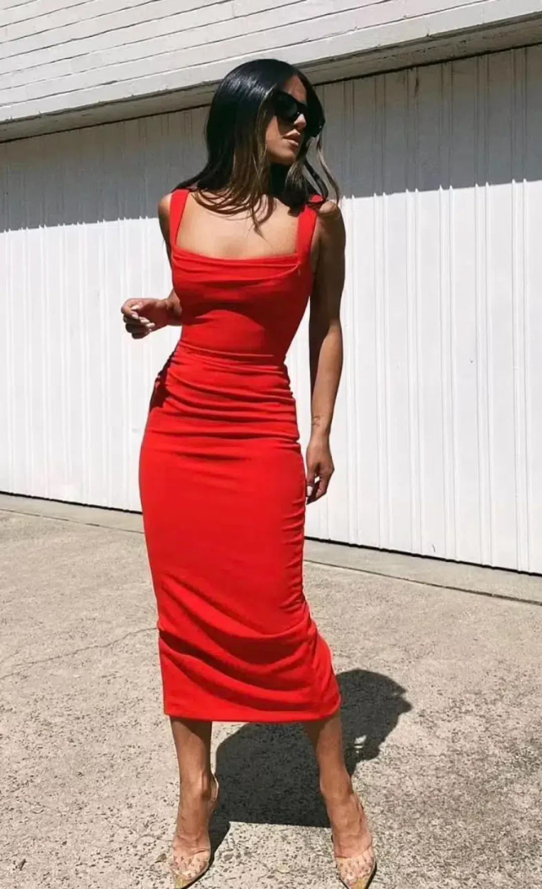 Effie Kats Marbella Midi Dress Cherry Red Size 12 for rent on The Volte - main image