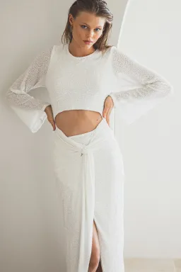 Winona Reyna Knot Midi Dress Sparkle White Size 12 for rent on The Volte - image 3