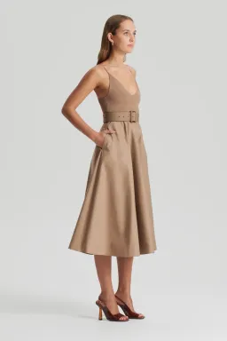 Scanlan Theodore Crepe Knit Camisole Midi Dress Camel Size 8 for rent on The Volte - image 2