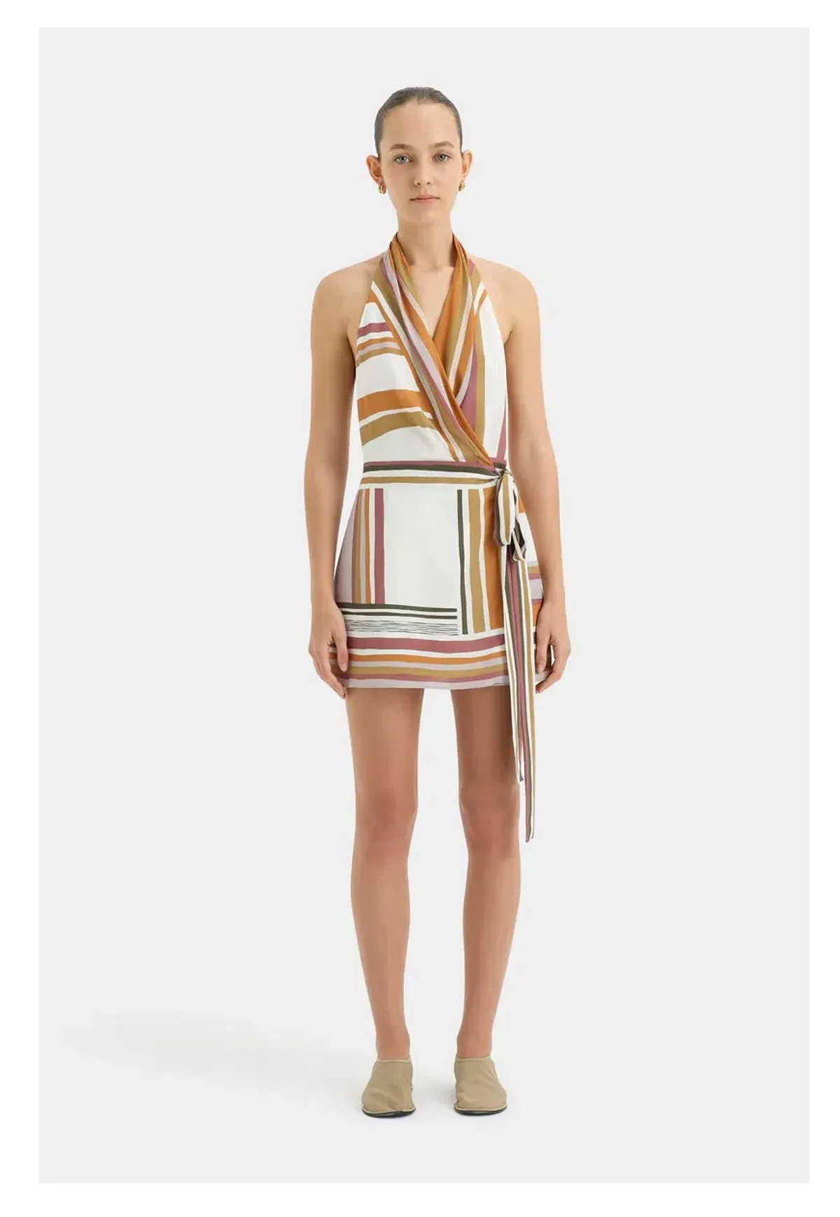 Sir the Label Caprera Wrap Halter Mini Dress Multi Size 2/ AU 10 for rent on The Volte - main image