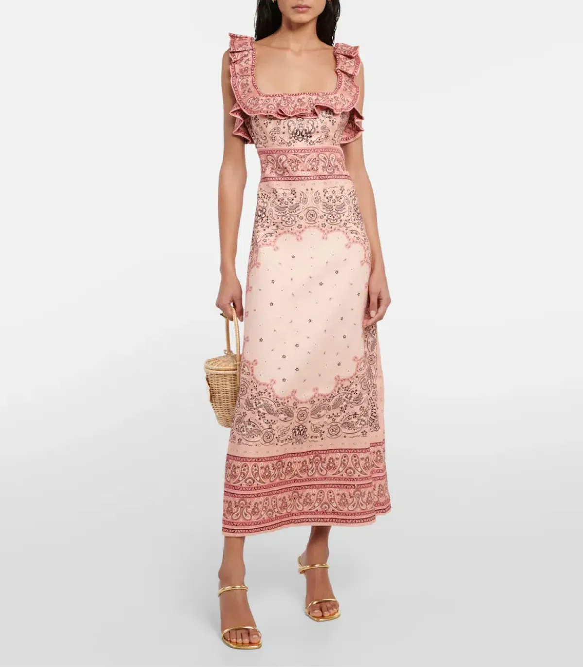 Zimmermann The Matchmaker Frilled Midi Dress in Pink Bandana Size 2 / AU 10 for rent on The Volte - main image