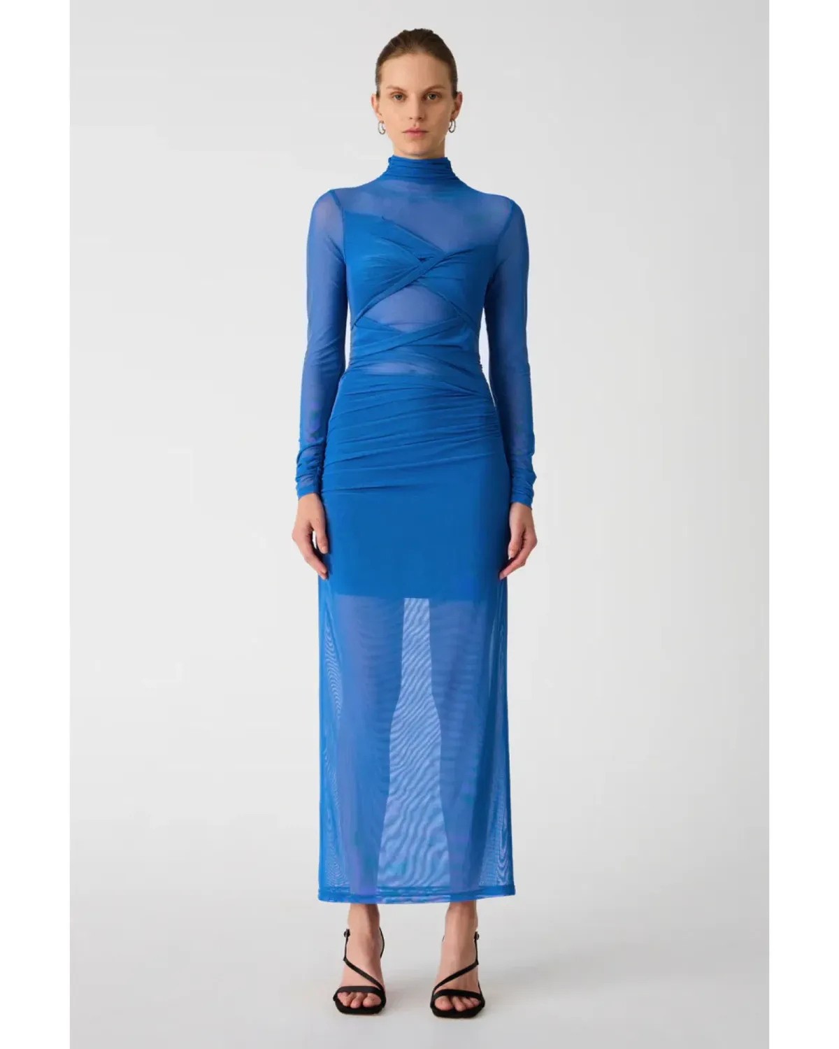 Misha Madigral Mesh Midi Dress Azure Blue Size AU 8 for rent on The Volte - main image