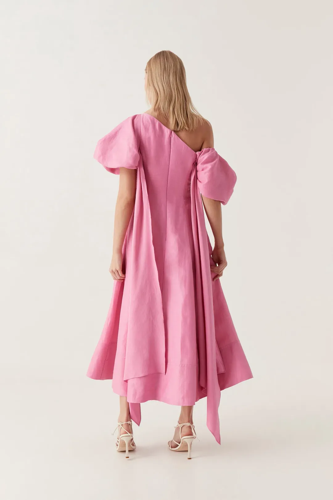 Aje Arista Tulip Sleeve Midi Dress in Cerise Pink Size 12 for rent on The Volte - main image