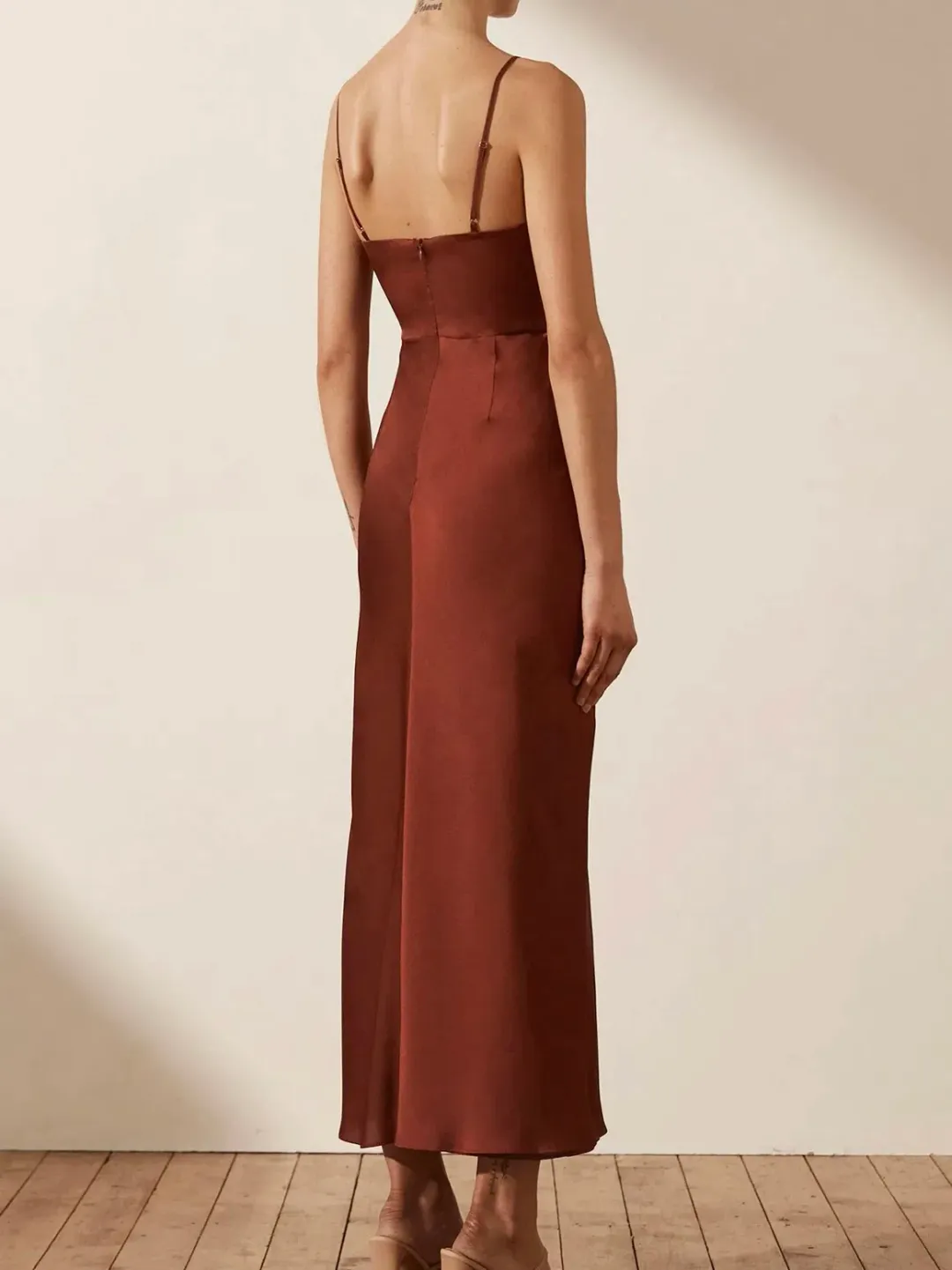 Shona Joy Luxe Twist Front Sleeveless Midi Dress Sangria Size 12 for rent on The Volte - main image