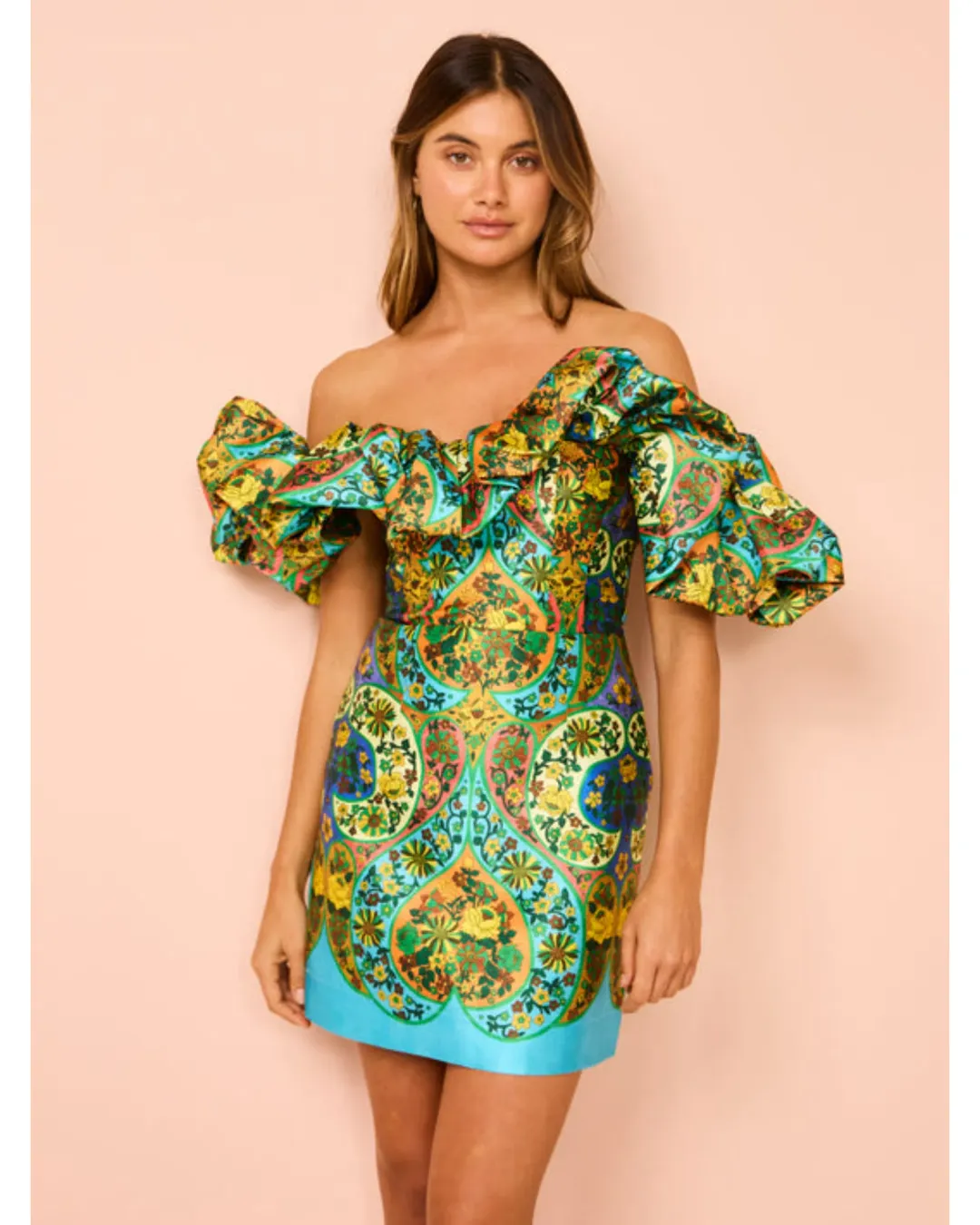 Alemais Sofie Off Shoulder Mini Dress Multi Floral Size AU 10 for rent on The Volte - main image