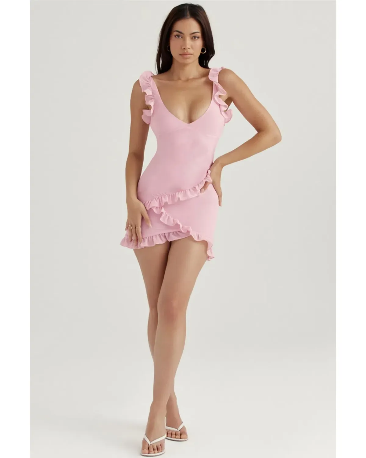 House Of CB Tania Ruffle Mini DressPink Quartz Size S / AU 8 for rent on The Volte - main image