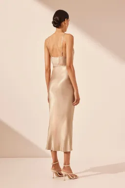 Shona Joy La Lune Bias Cowl Midi Dress Gold Size AU 10 for rent on The Volte - image 2