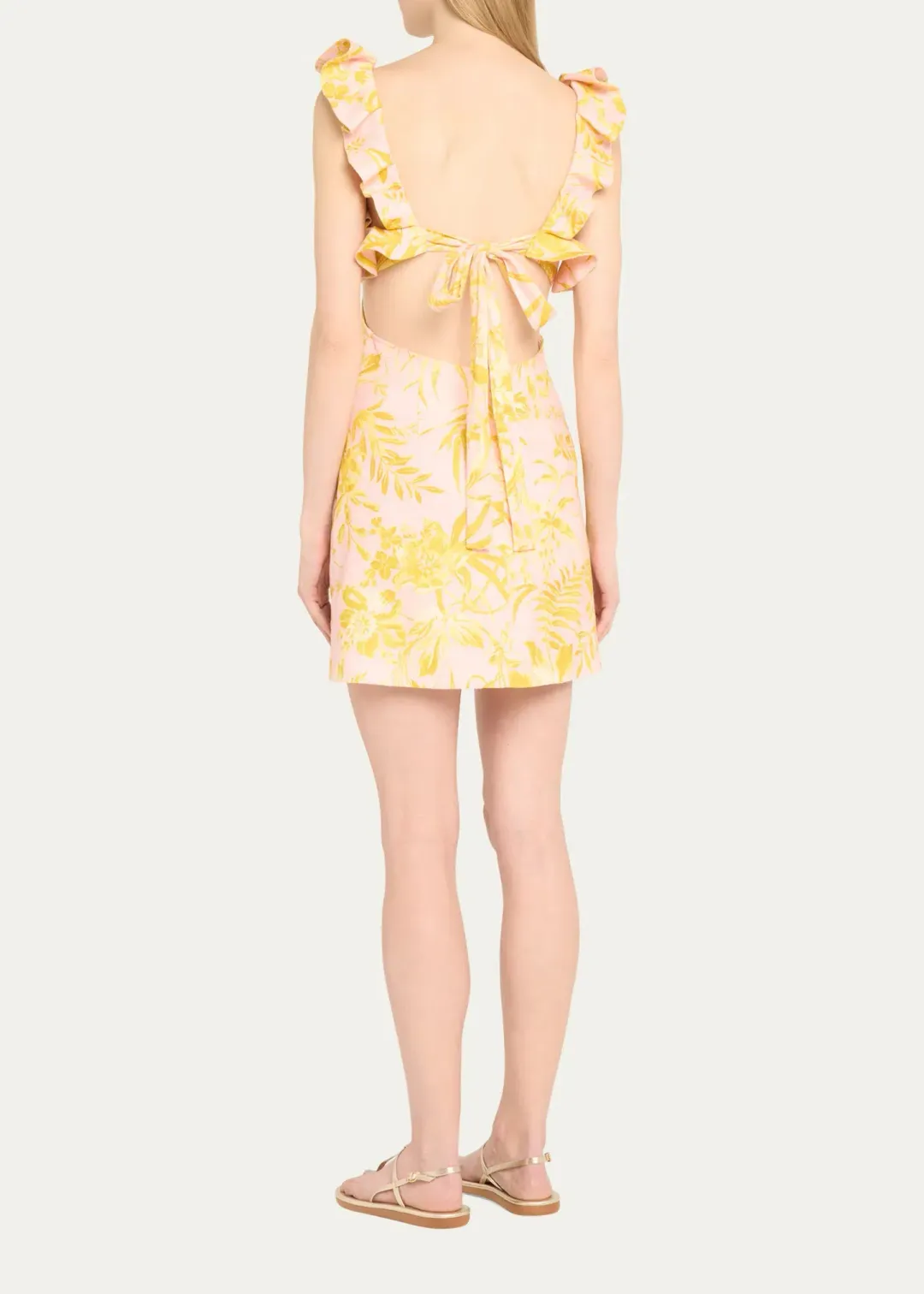 Zimmermann Golden Ruffle Mini Dress Pink/Gold Floral Size 0 / AU 8 for rent on The Volte - main image