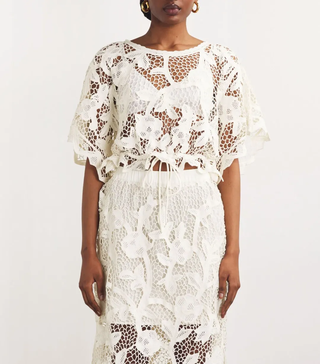 Zimmermann Golden Crochet Lace Top and Skirt Set Ivory Size 0 / AU 8 for rent on The Volte - main image