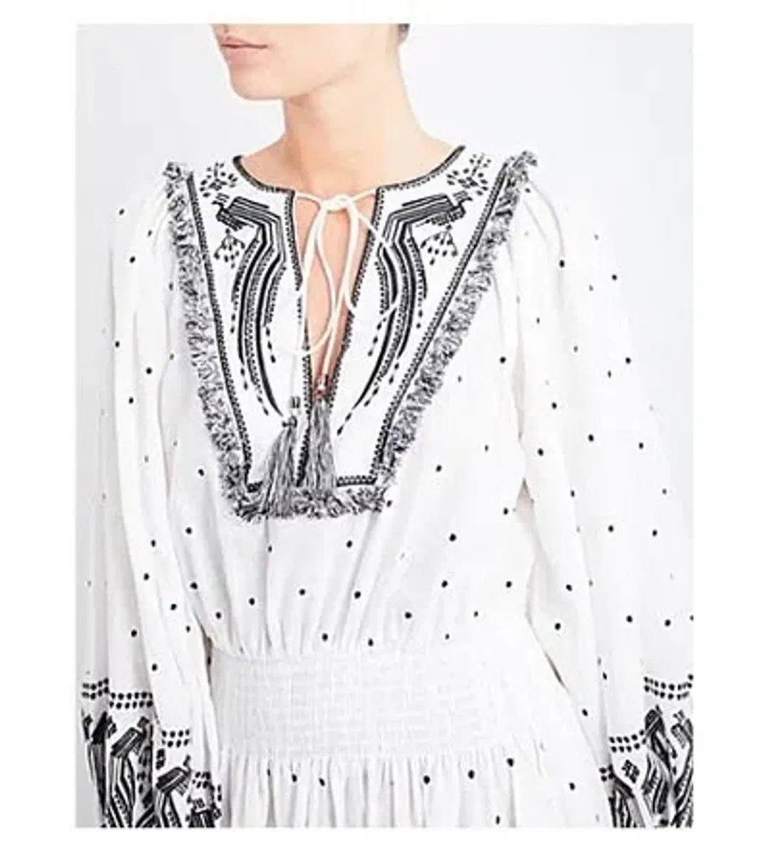Zimmermann Divinity Midi Embroidered Linen Dress White/Black Size 0 / 8 AU for rent on The Volte - main image