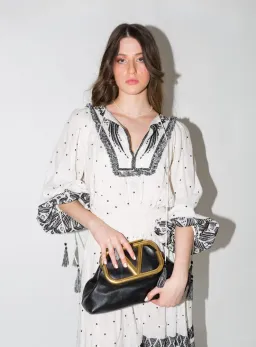 Zimmermann Divinity Midi Embroidered Linen Dress White/Black Size 0 / 8 AU for rent on The Volte - image 3