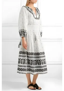 Zimmermann Divinity Midi Embroidered Linen Dress White/Black Size 0 / 8 AU for rent on The Volte - image 1