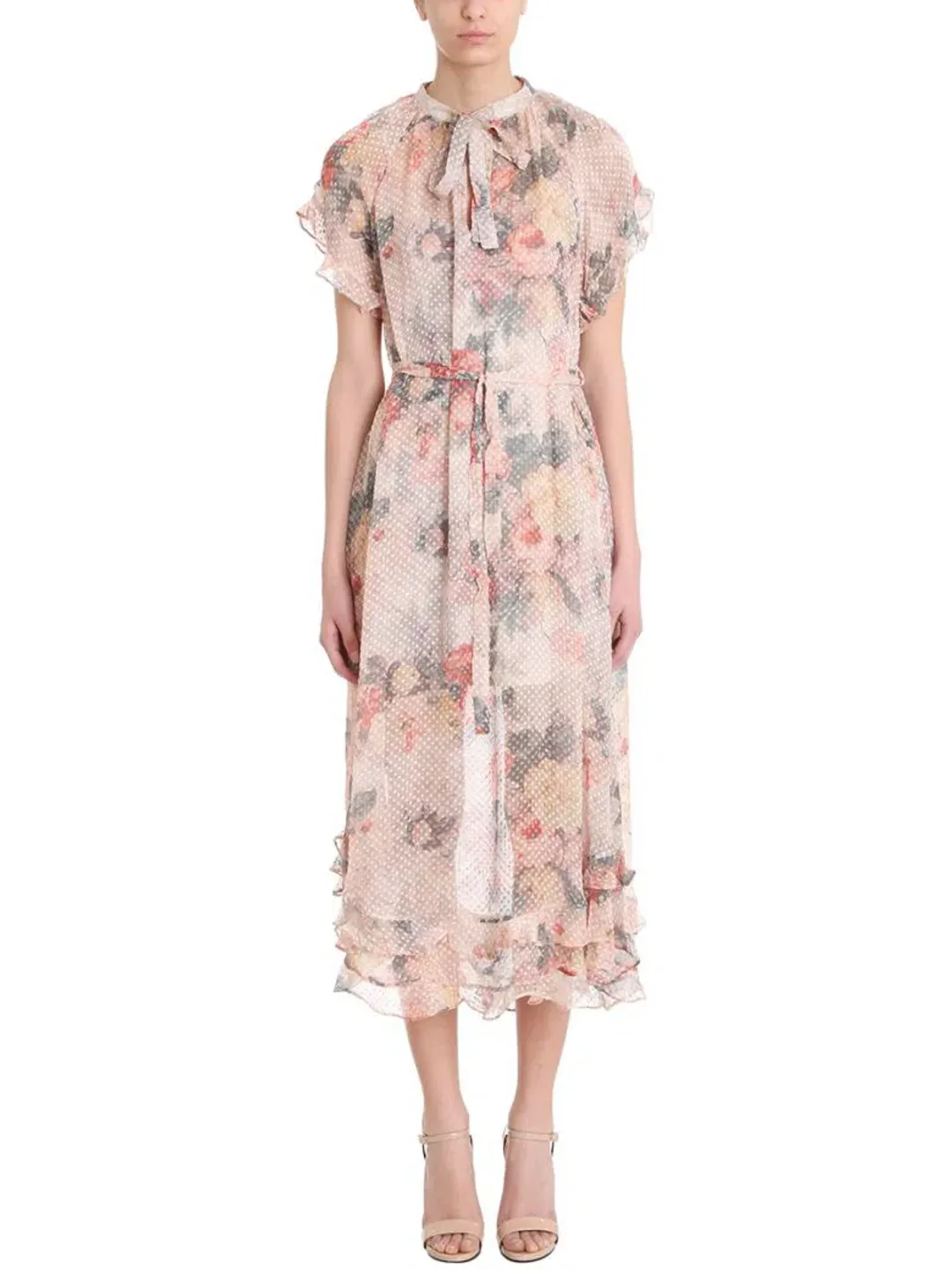 Zimmermann Radiate Cascade Frill Swing Silk Ruffle Midi Dress Floral Size 1 / 10 AU  for rent on The Volte - main image