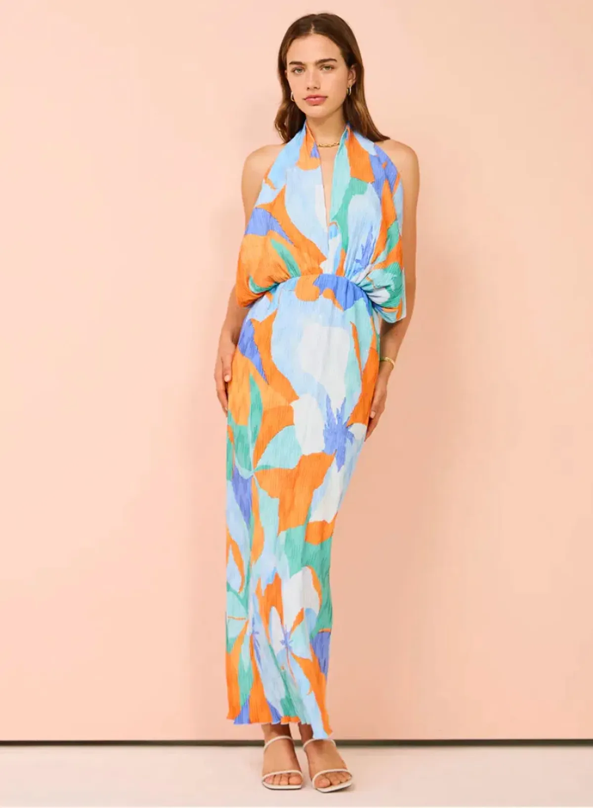 Lidee Riviera Sleeveless Gown In Capri Print Orange Size 6 for rent on The Volte - main image