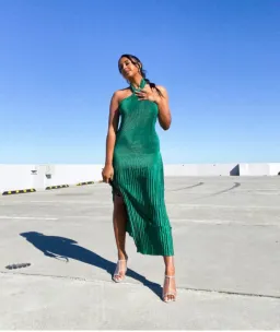 L'Idee Soiree Pleated Halter Dress Emerald Size 8 for rent on The Volte - image 2