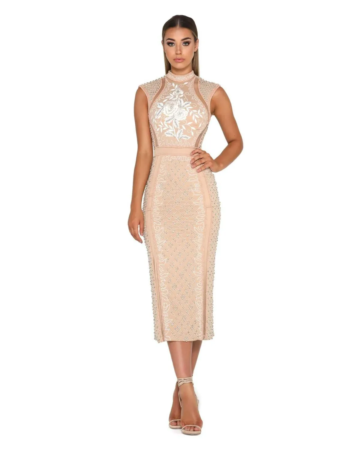 Portia & Scarlett Balmain Midi Dress Nude Size AU 10 for rent on The Volte - main image