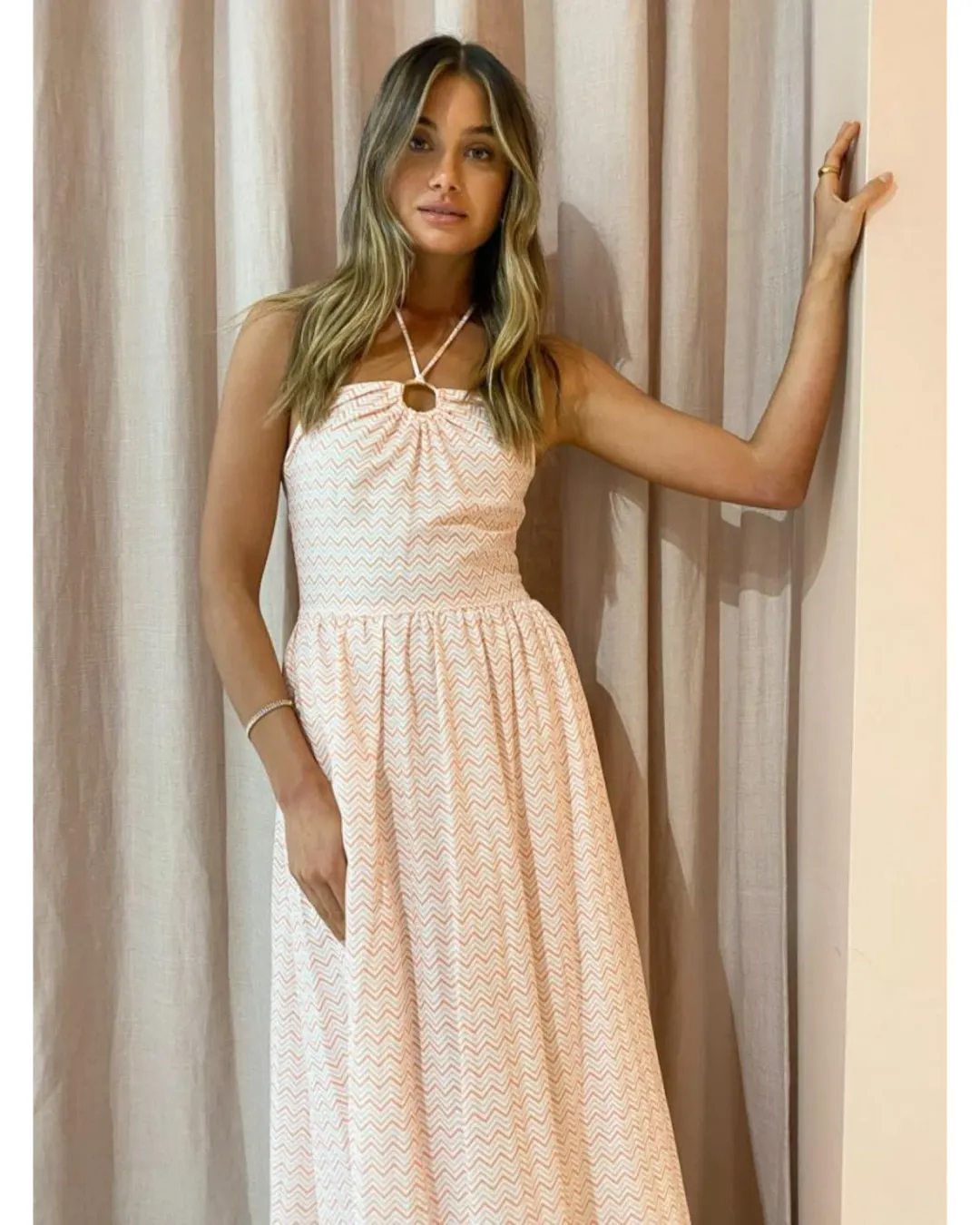 By Nicola Canary Maxi Dress Melon Chevron Size AU 14 for rent on The Volte - main image