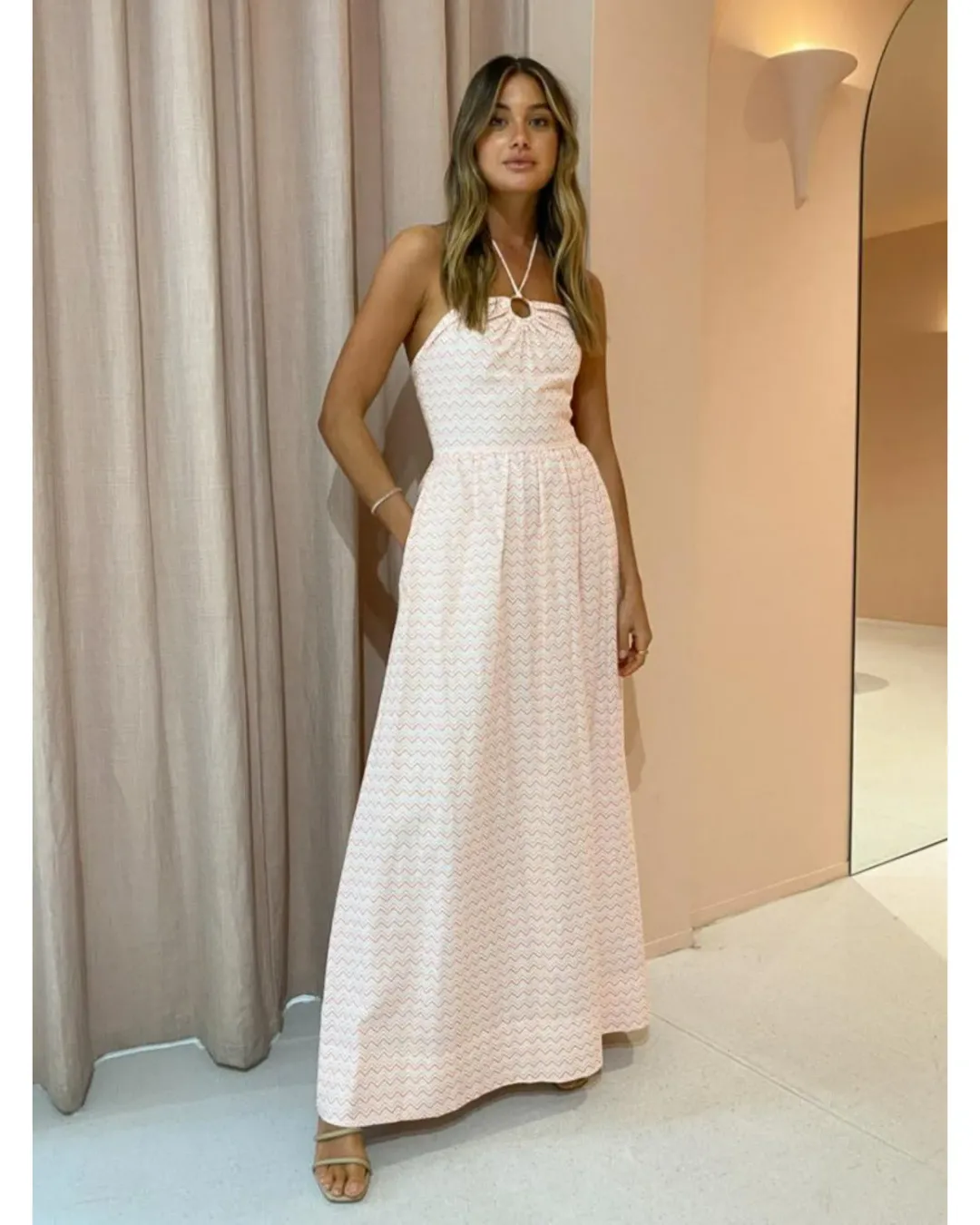 By Nicola Canary Maxi Dress Melon Chevron Size AU 14 for rent on The Volte - main image
