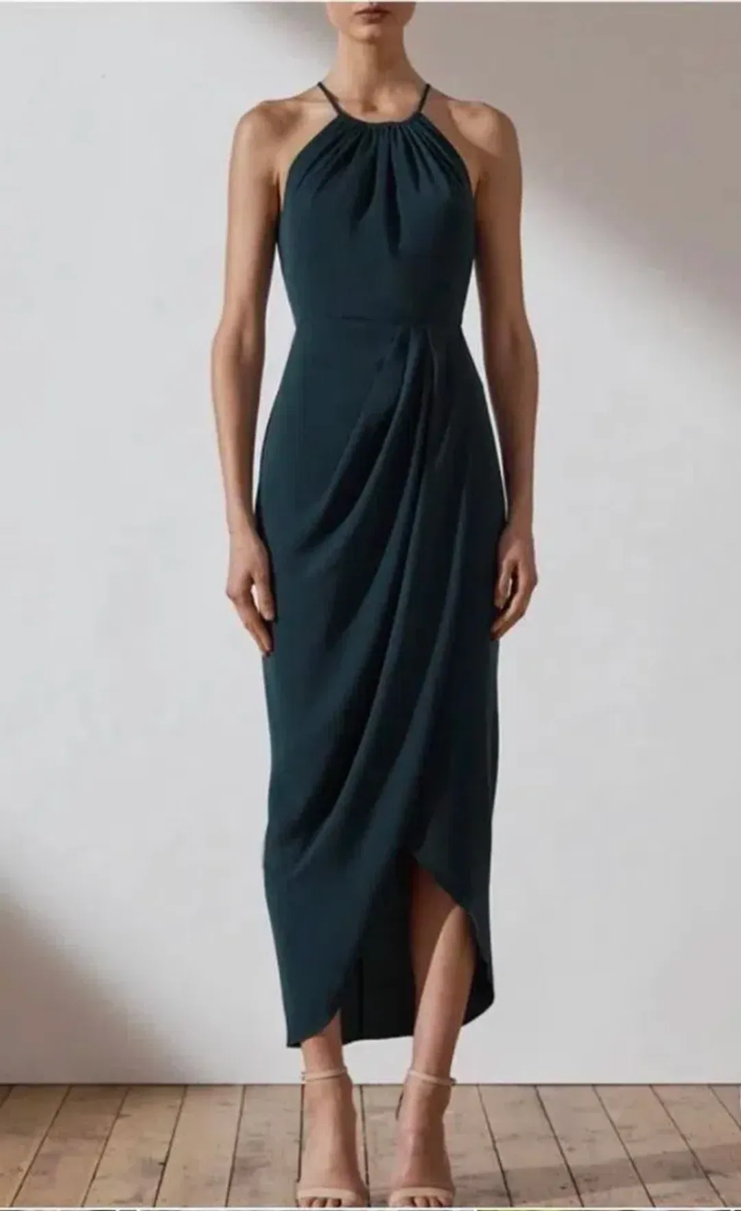 Shona Joy Core High Neck Ruched Dress Emerald Size AU 14 for rent on The Volte - main image