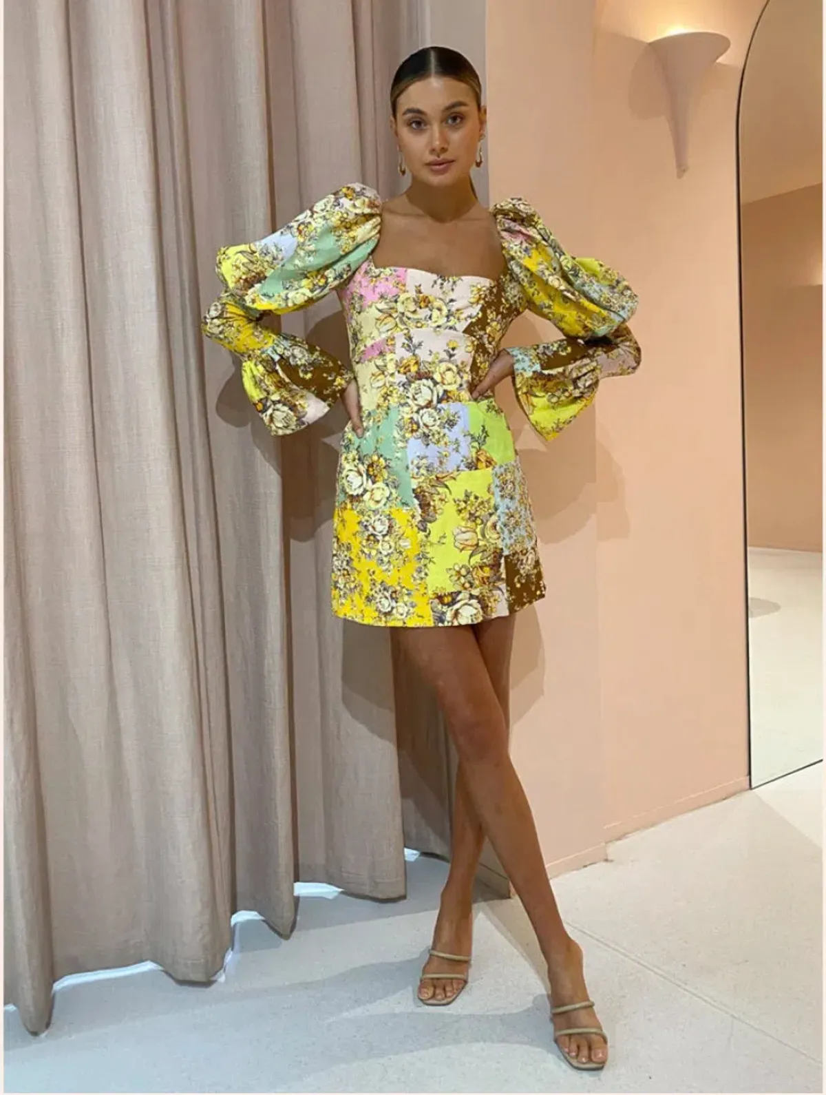 Alemais Matilde Puff Sleeve Mini Dress in Multi Size 10 for rent on The Volte - main image