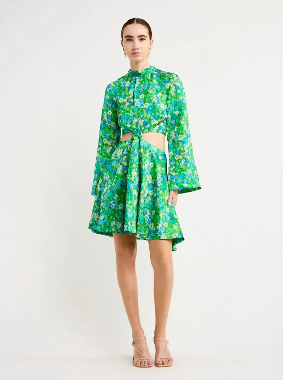 Alemais Cassandra Cut Out Mini Dress Green Floral Size 14 for rent on The Volte - main image