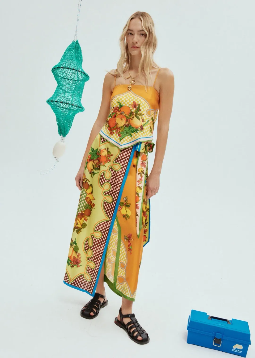 Alemais Lemonis Silk Scarf Top Size AU 8 and Silk Skirt Size AU 12 Set Multi for rent on The Volte - main image