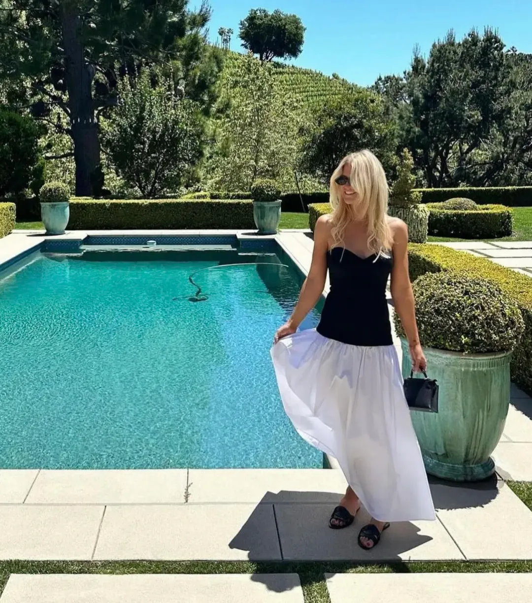 Helsa Faille Colorblock Midi Dress Black/White Size 8  for rent on The Volte - main image