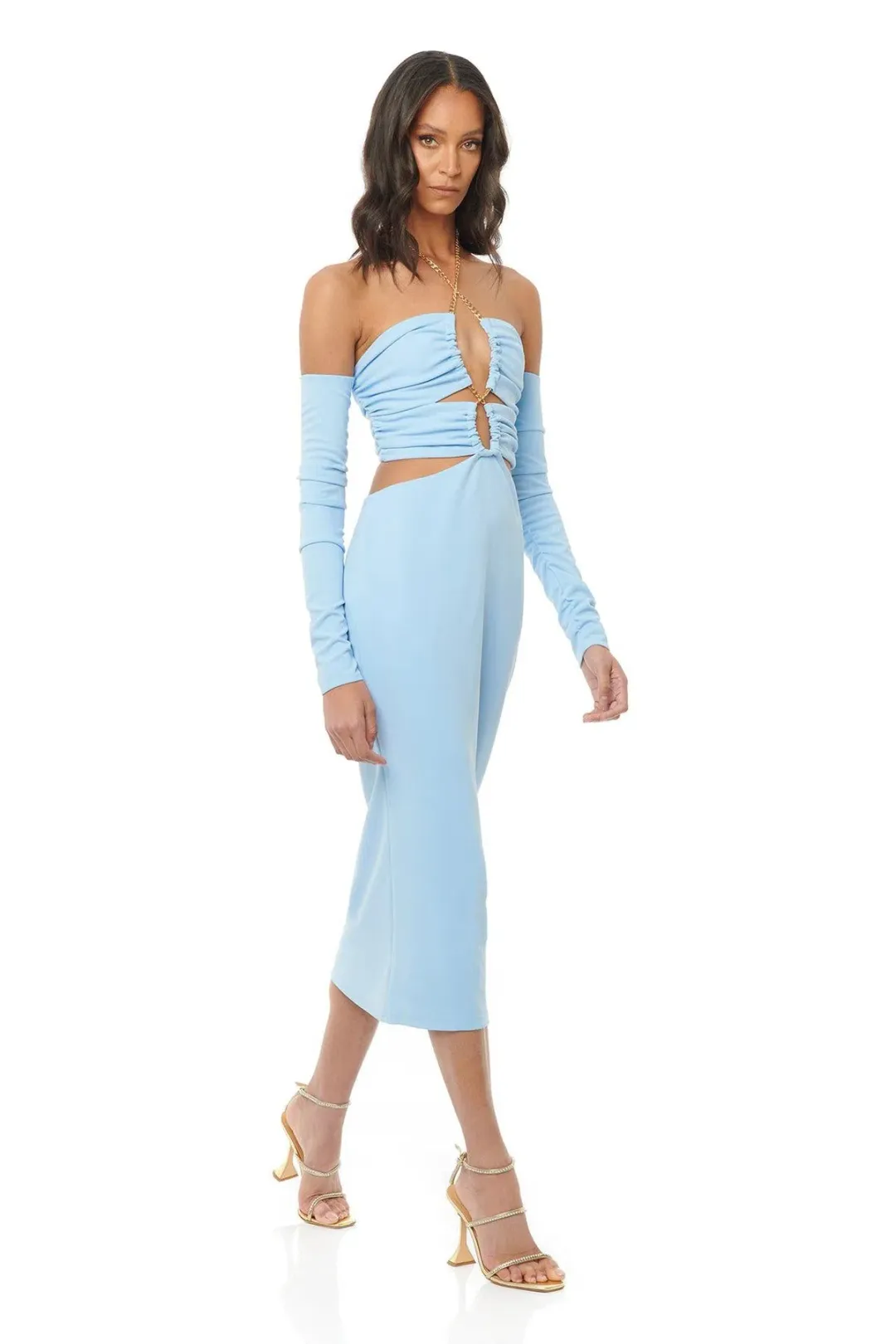 Eliya the Label Talia Cut Out Midi Dress with Sleeves Sky Blue Size 10 for rent on The Volte - main image