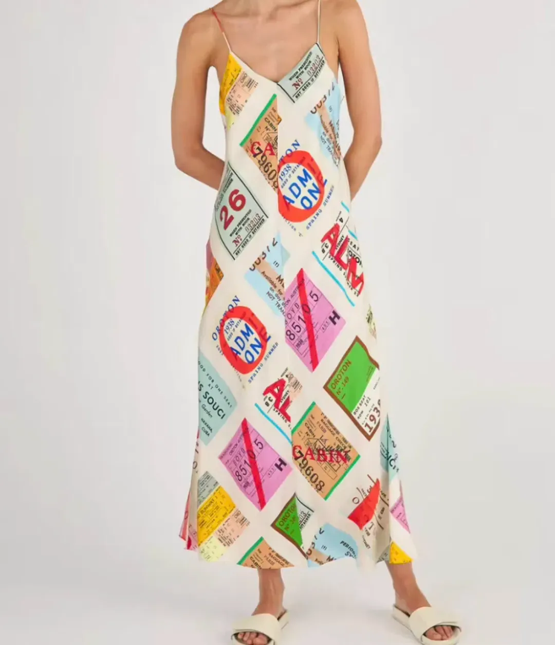 Oroton Ticket Print Slip Dress Print Size 8 for rent on The Volte - main image