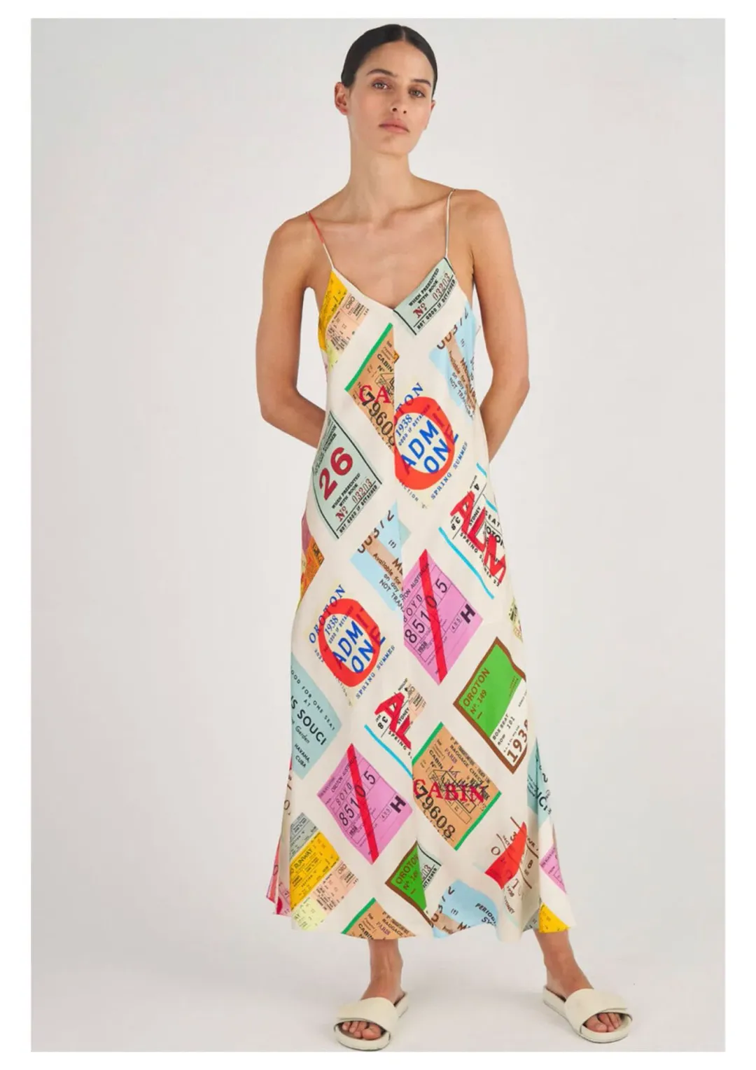 Oroton Ticket Print Slip Dress Print Size 8 for rent on The Volte - main image