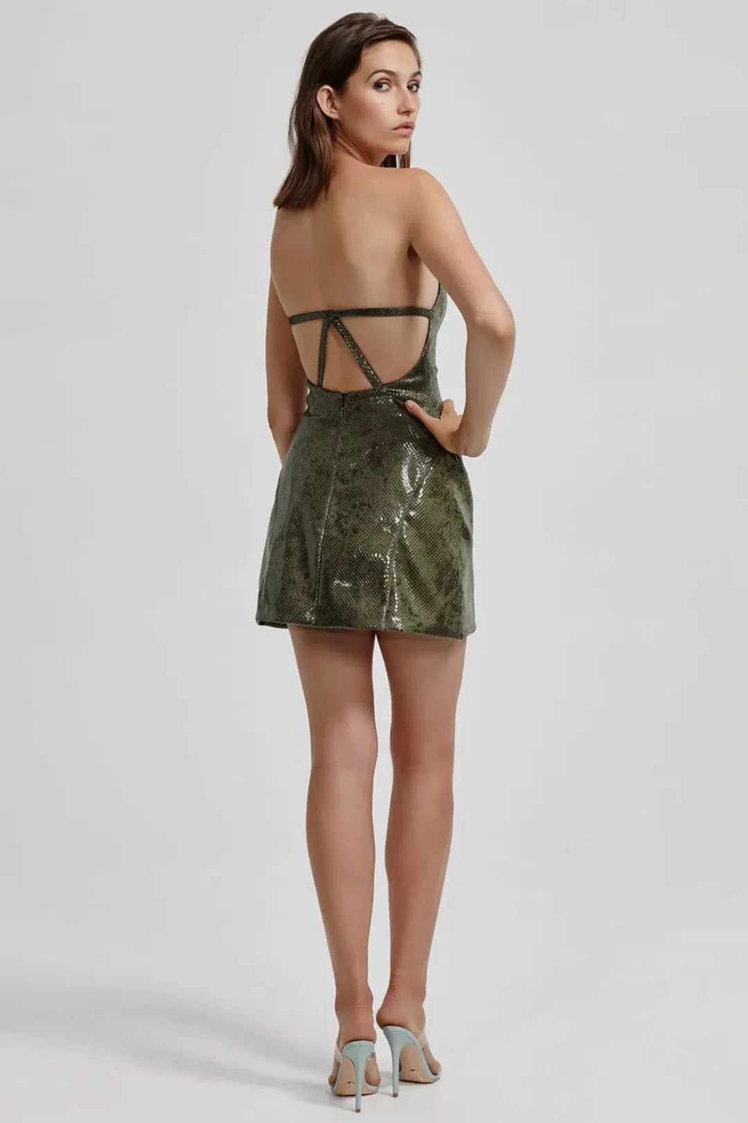 Lexi Lupita Snakeskin Dress Green Size S/Au 8  for rent on The Volte - main image