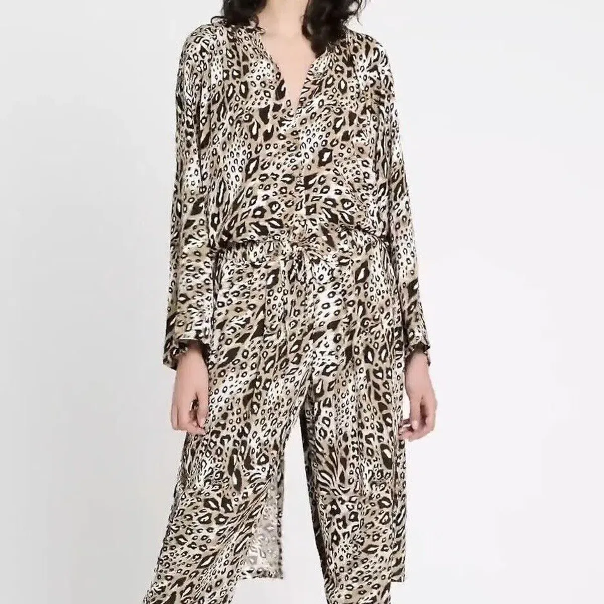 Sass & Bide "Be Kind Rewind" Longline Long Sleeve Blouse Animal Print Size 10 for rent on The Volte - main image