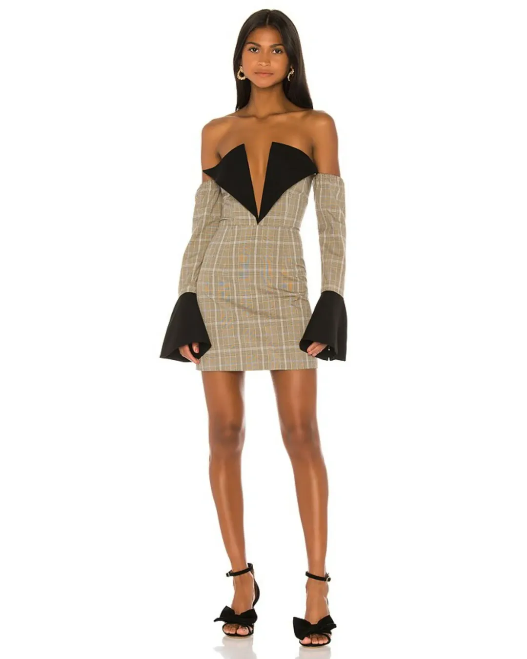 Atoir Sharp Edges Mini Dress Tan, Blue Check & Black Size AU 8 for rent on The Volte - main image