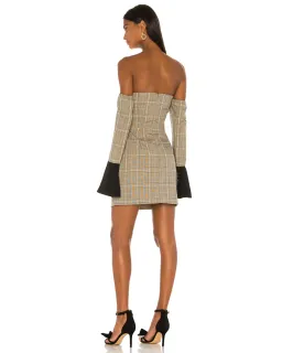 Atoir Sharp Edges Mini Dress Tan, Blue Check & Black Size AU 8 for rent on The Volte - image 2