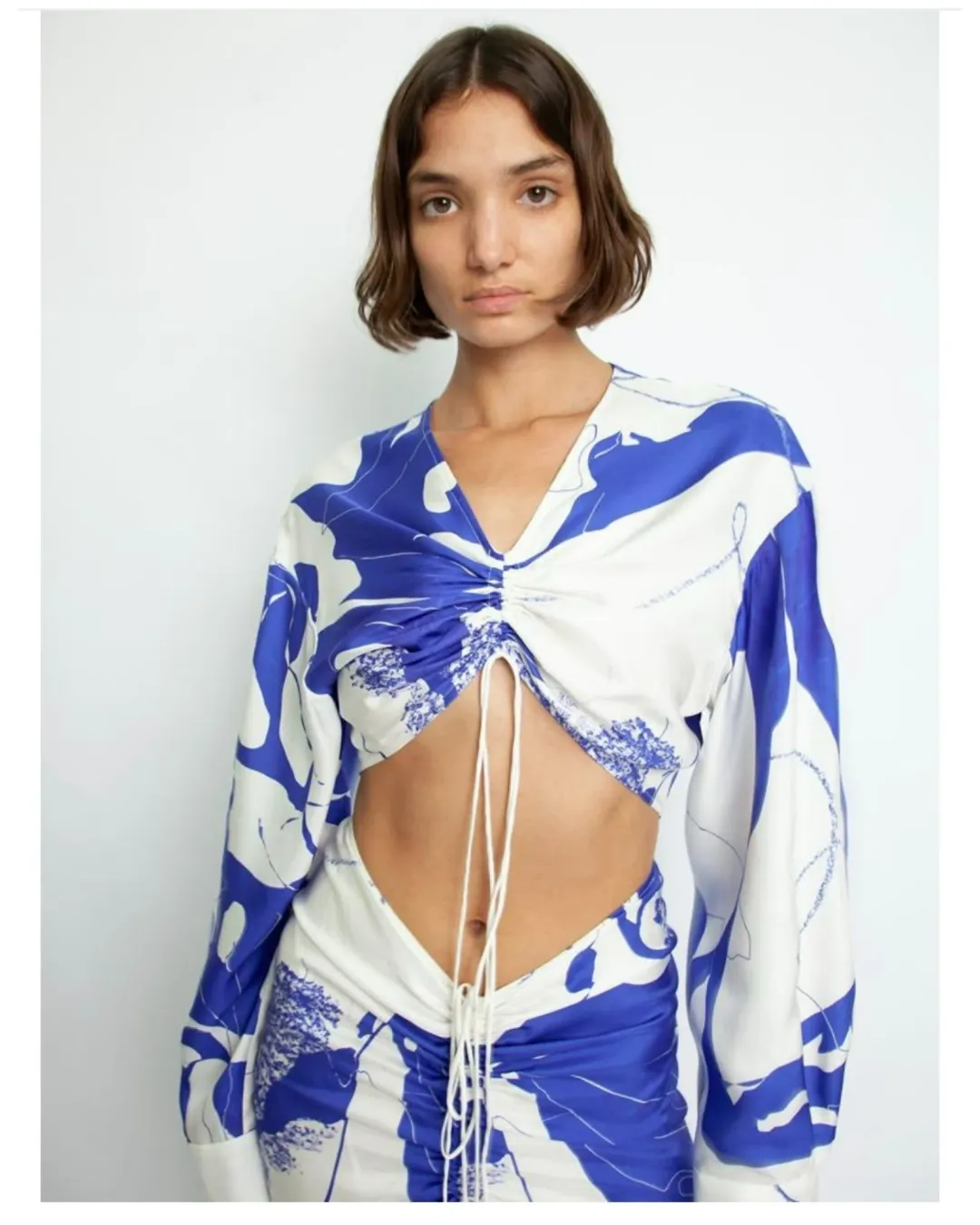 Christopher Esber Ruched Disconnect Dress Blue/White Size AU 8 for rent on The Volte - main image