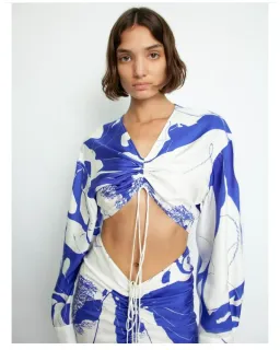 Christopher Esber Ruched Disconnect Dress Blue/White Size AU 8 for rent on The Volte - image 2