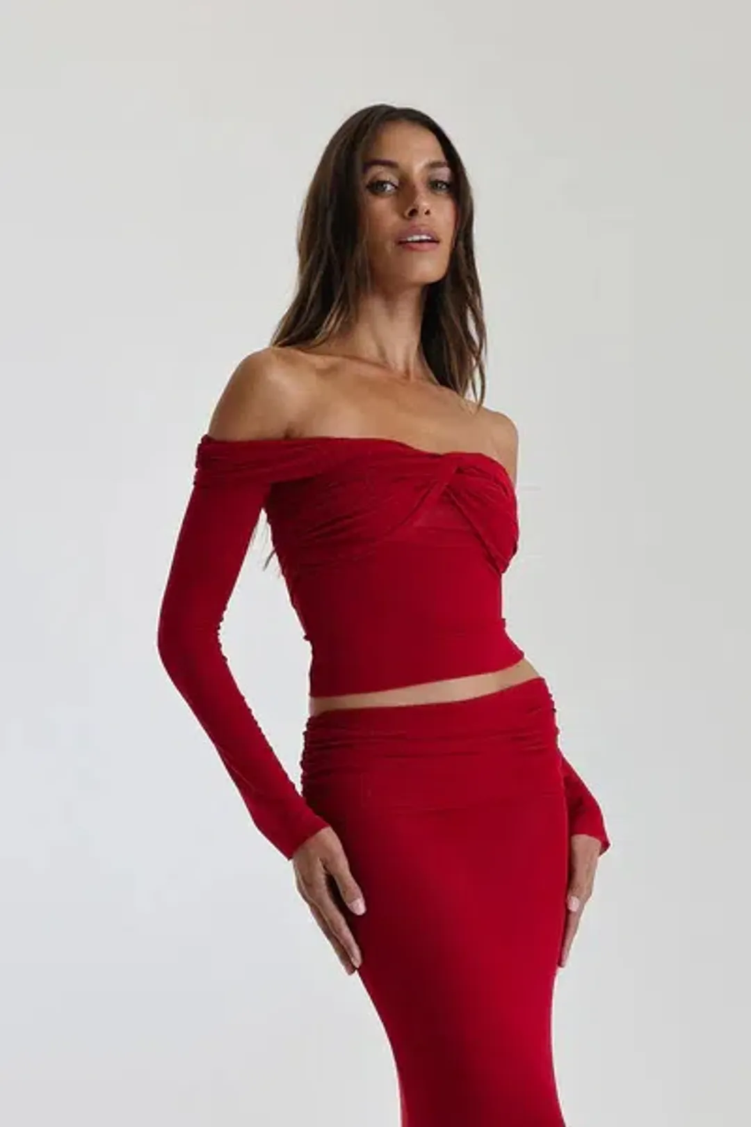 Natalie Rolt Charlotte Crop and Skirt in Cherry Size 1 / AU 8 for rent on The Volte - main image
