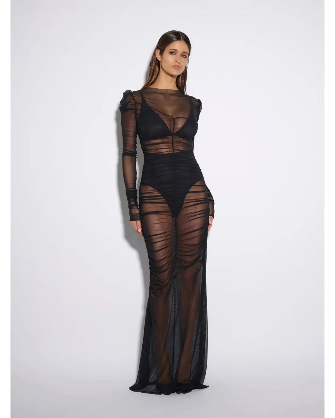Effie Kats Rhodes Maxi Dress In Black Mesh Size AU 10 for rent on The Volte - main image