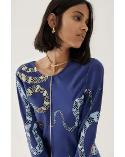 Silk Laundry Full Sleeve Bias Dress Blue Snakes Size AU 8 for rent on The Volte - image 4