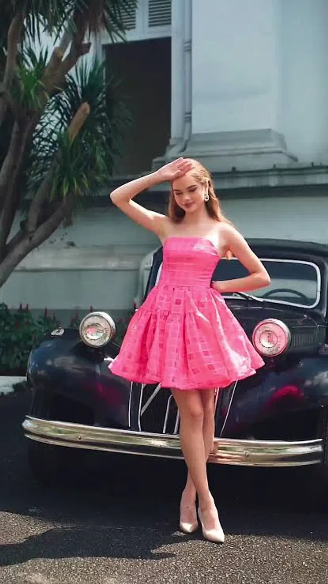 B by Bariano Loni Strapless Flip Mini Dress in Barbie Pink Size 10 for rent on The Volte - main image