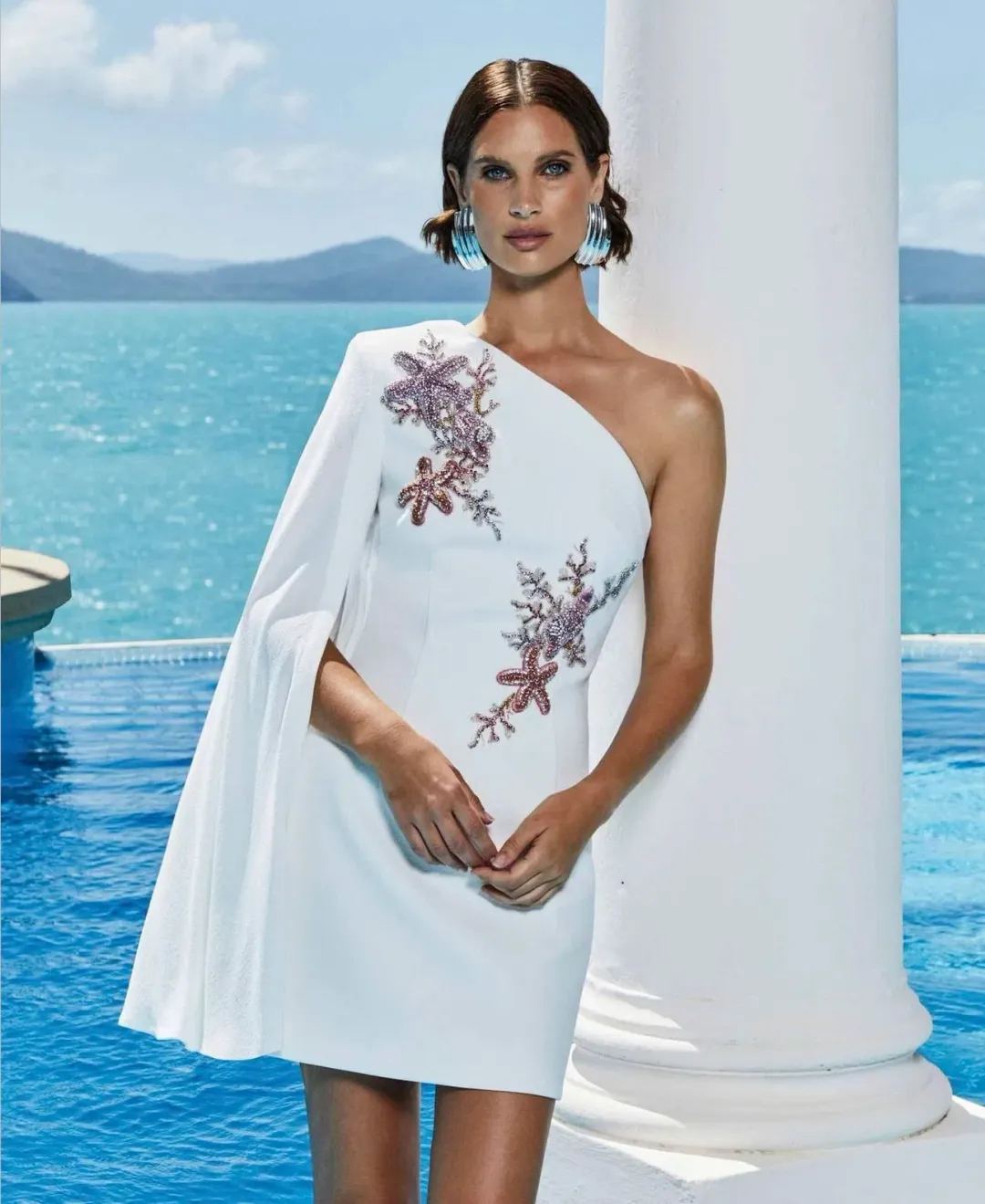 Rebecca Vallance Chantara One Shoulder Mini Dress Ivory Size 10 for rent on The Volte - main image