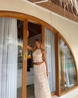 Arcina Ori Juliette Halter Top & Maxi Skirt Set Warm Cream Size S / AU 8 for rent on The Volte - image 5