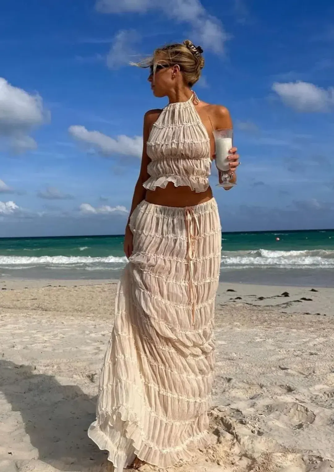 Arcina Ori Juliette Halter Top & Maxi Skirt Set Warm Cream Size S / AU 8 for rent on The Volte - main image