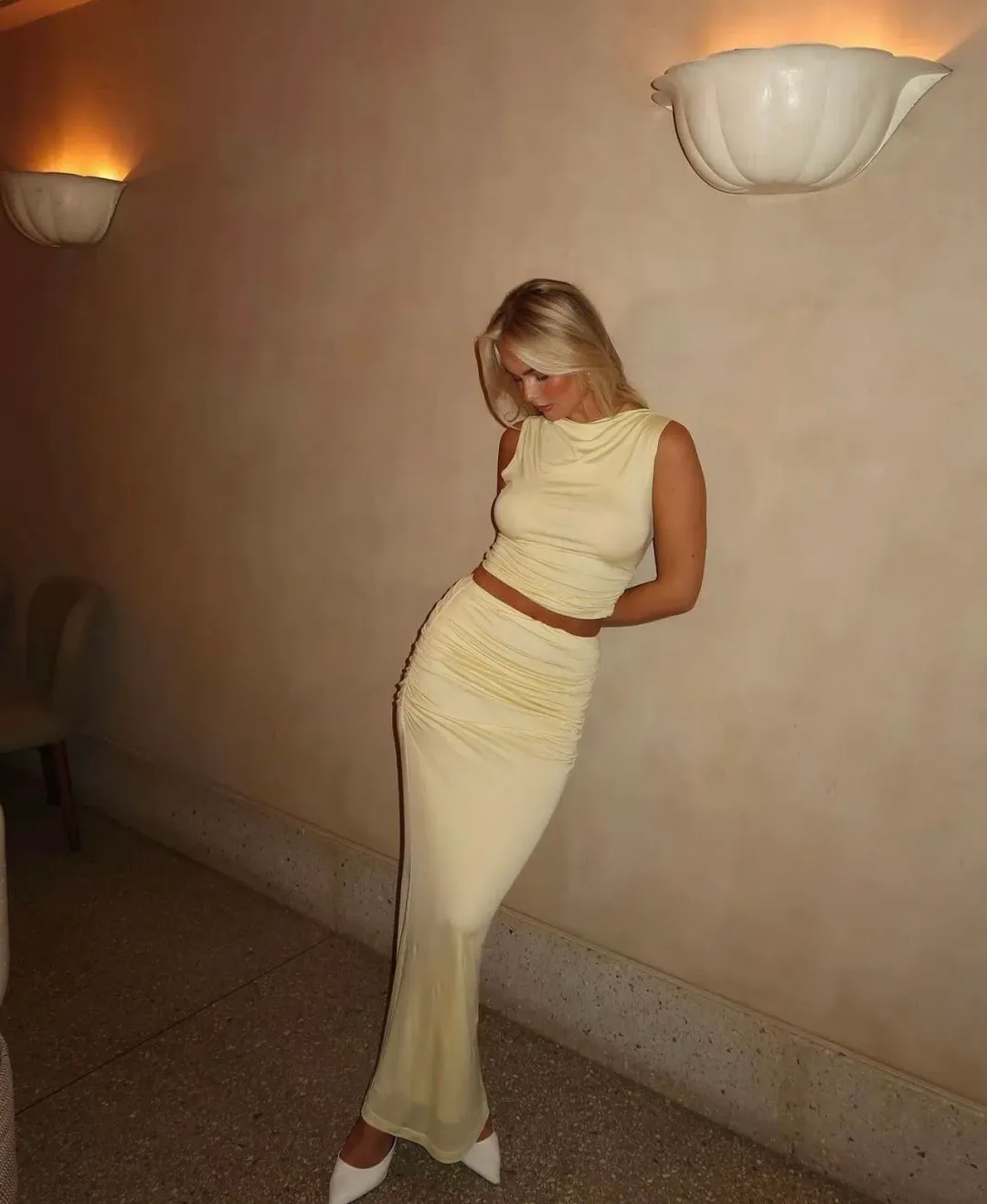 Venroy Draped Jersey Set Yellow Size AU L / 10-12 for rent on The Volte - main image