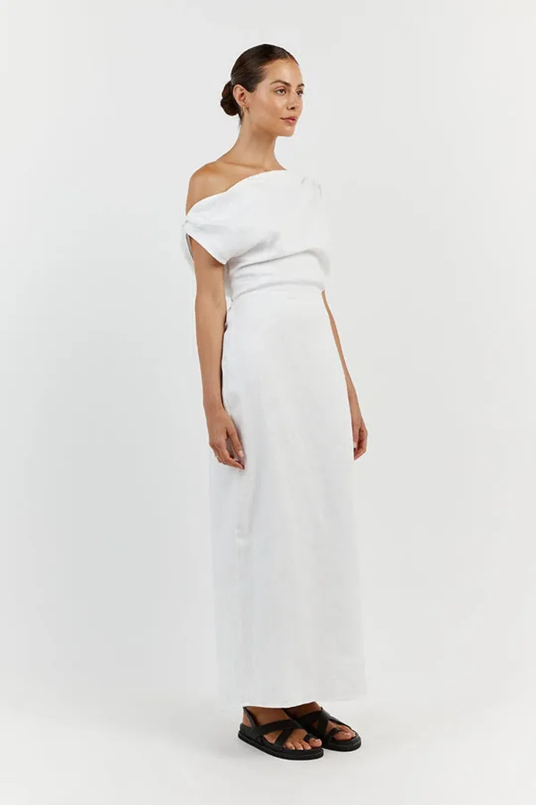 Dissh Cass Linen Asym Midi Dress White Size 8 for rent on The Volte - main image