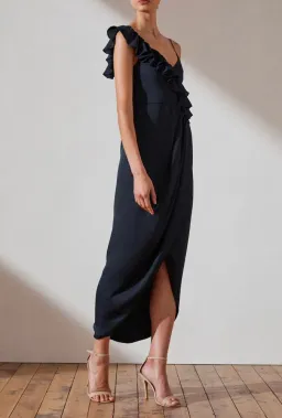 Shona Joy Asymmetrical Frill Draped Dress in Sapphire Size 6 for rent on The Volte - image 3