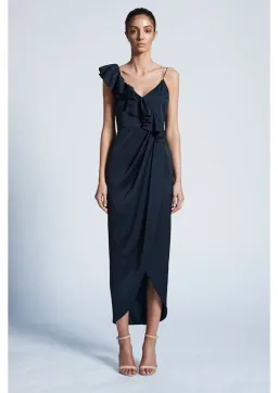 Shona Joy Asymmetrical Frill Draped Dress in Sapphire Size 6 for rent on The Volte - image 1